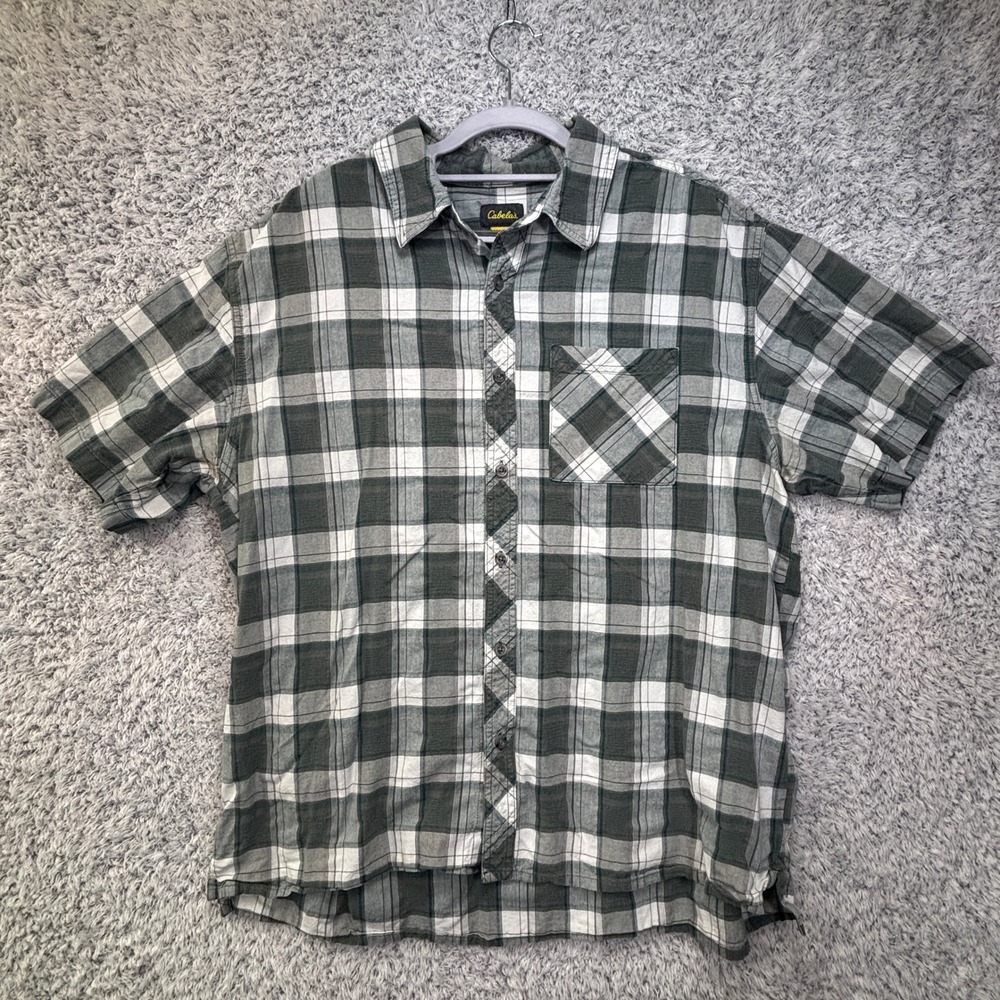Cabela's Button Up Shirt Mens XL Green Plaid Short Sleeve Cotton M10SH714